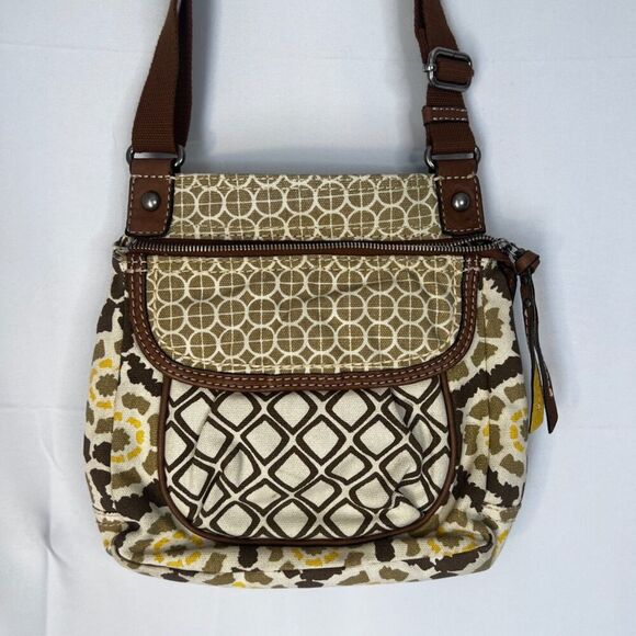 Fossil Original Brand Crossbody Bag Purse Neutral Mixed Print Mid Size - Picture 1 of 11